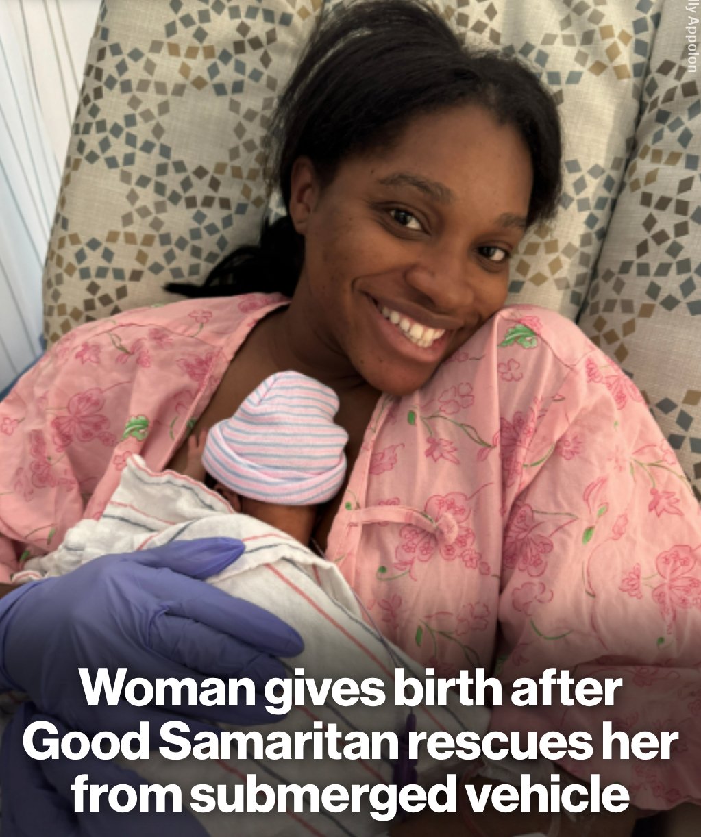 Woman gives birth after good Samaritan rescues her from submerged vehicle